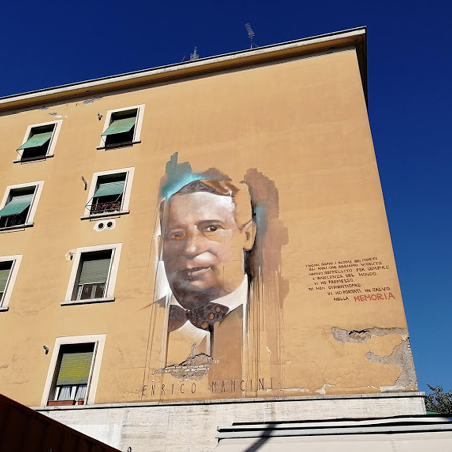 Il murales allaGarbatella dedicato al partigiano Enrico Mancini